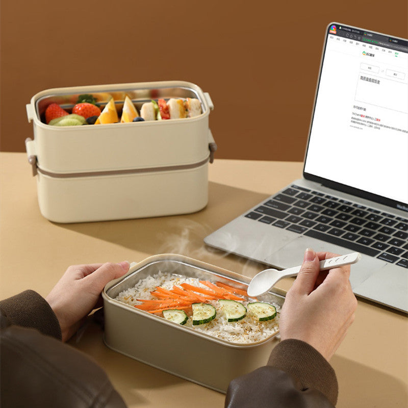 Double Layered Lunch Box with Leakproof Compartments and Matching Insulated Lunch Bag 1500ml