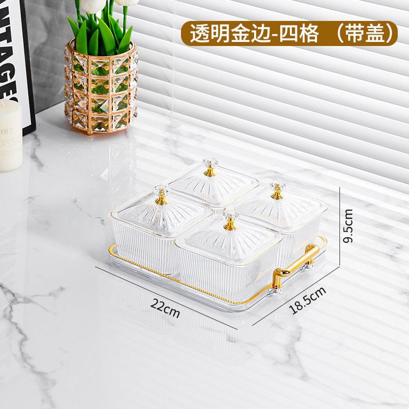 5pcs Dessert Snack Set with Bamboo Tray – Acrylic Square Serving Bowls for Snacks, Fruits, and Parties