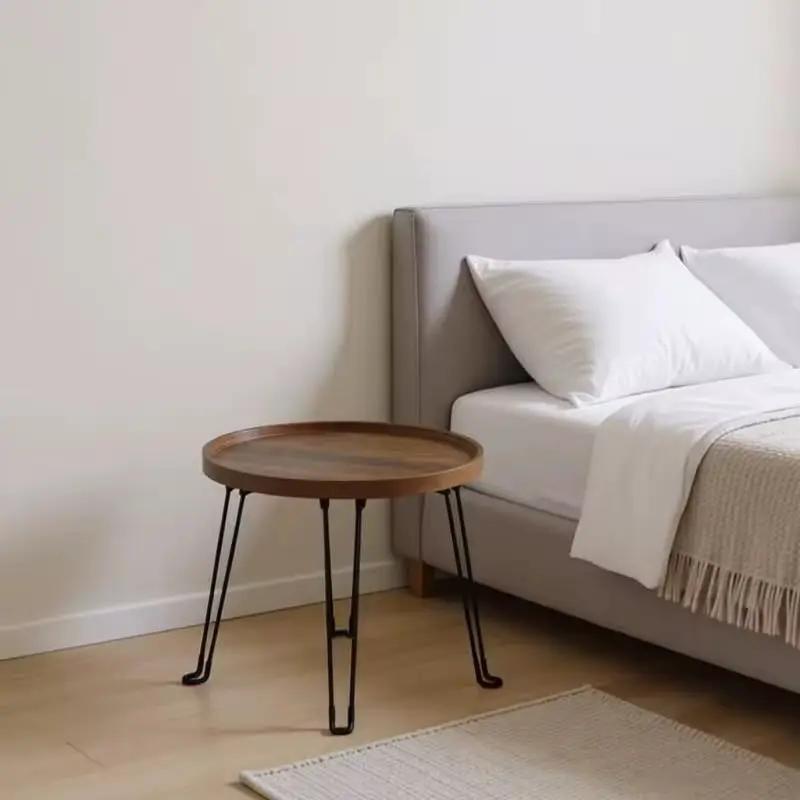 Mid-Century Round Wood & Metal Side Table Side table End Tables