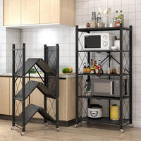 5-Tier Foldable Movable Metallic Storage Rack – Stainless Steel, No-Installation Shelvingc rack book cases Rack Bookcases & Shelves