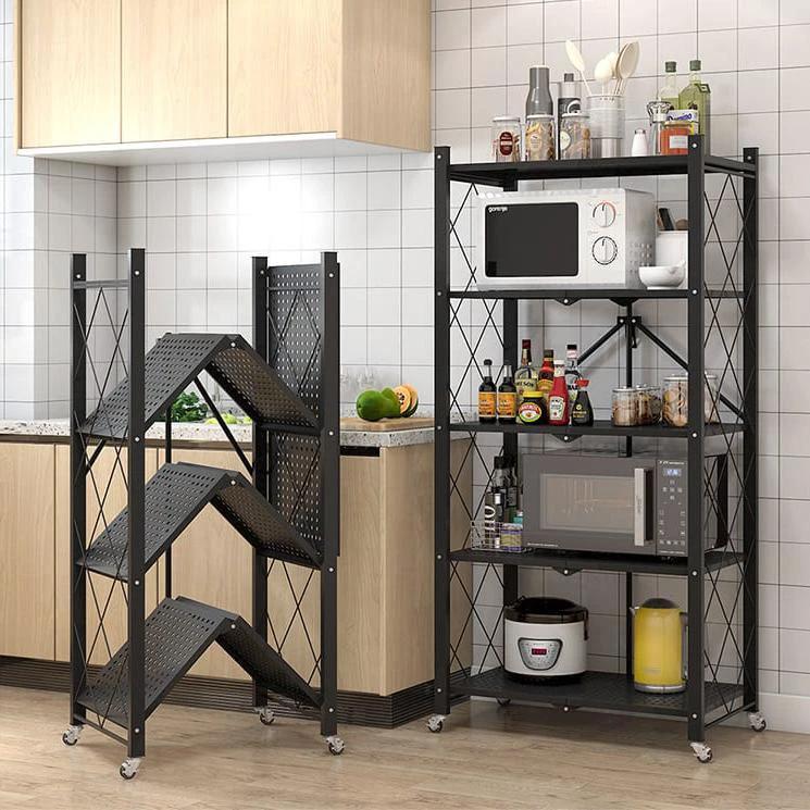 5-Tier Foldable Movable Metallic Storage Rack – Stainless Steel, No-Installation Shelvingc rack book cases Rack Bookcases & Shelves