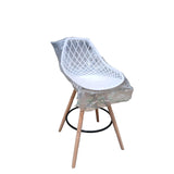 Modern Nordic High Bar Stool with Wooden Legs and White Lattice Plastic Seat – Elegant and Comfortable Counter Chair