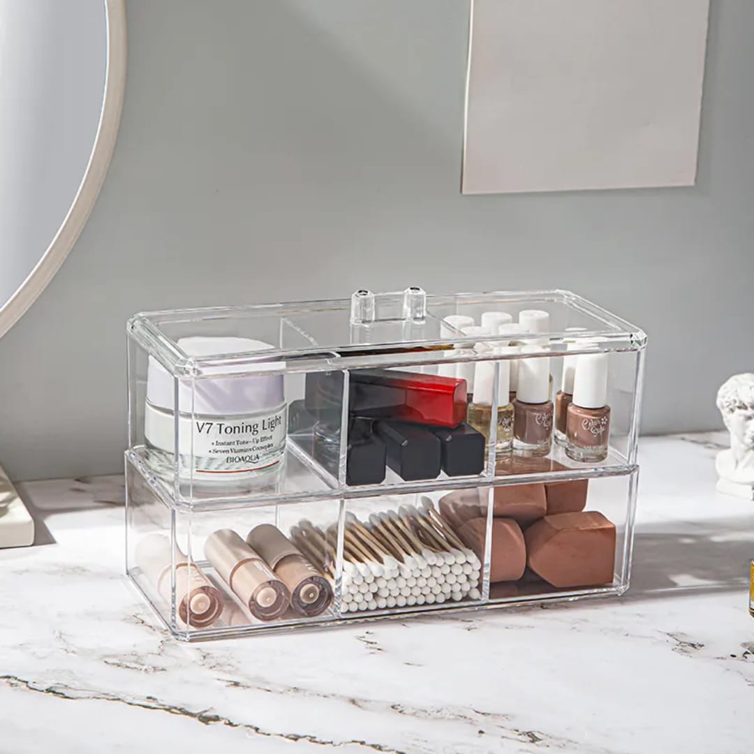 Transparent Cosmetic Storage Box – Acrylic Makeup Organizer for Cotton Pads, Swabs, and Beauty Essentials