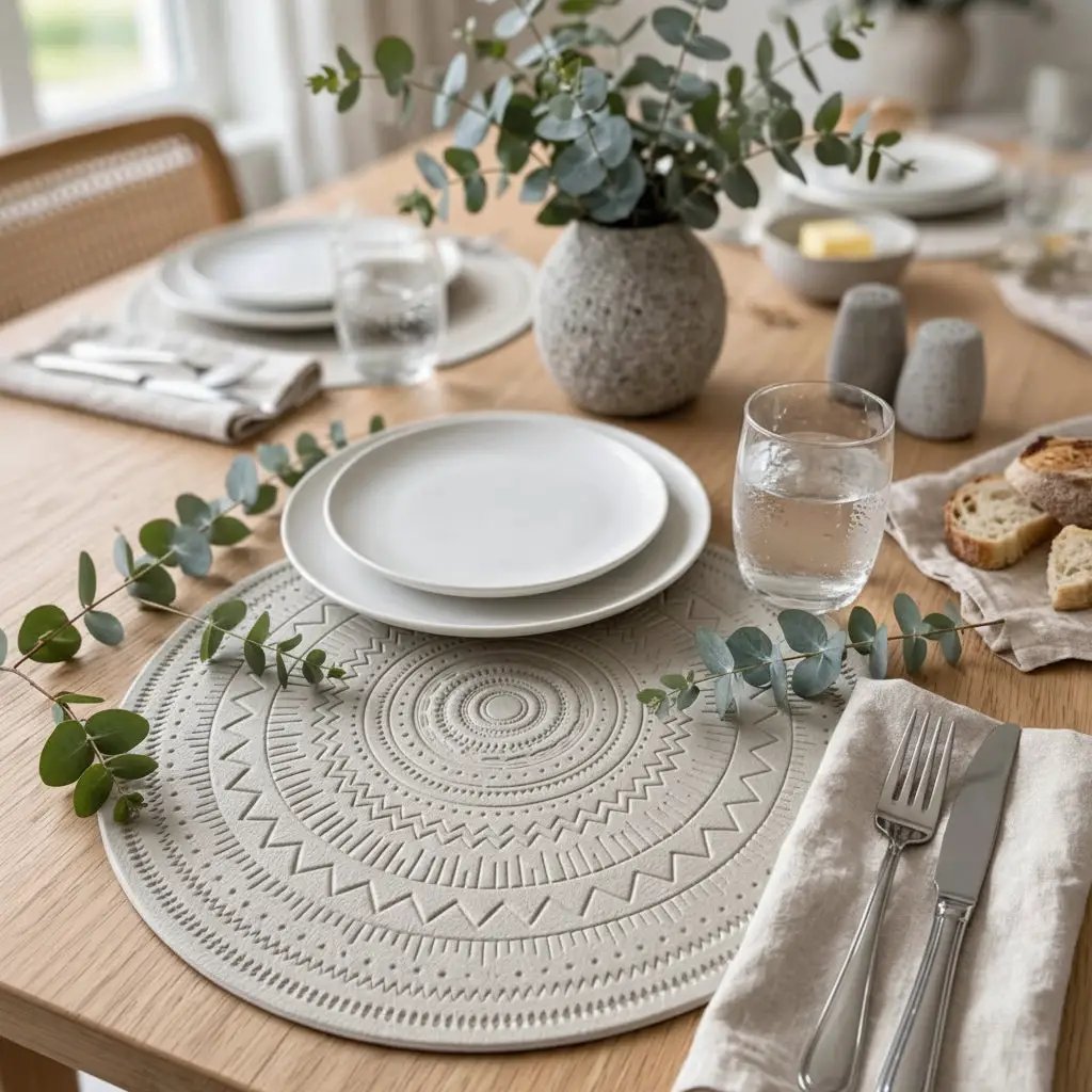 Embossed PU Leather Round Placemats Kitchen & Dining Placemats