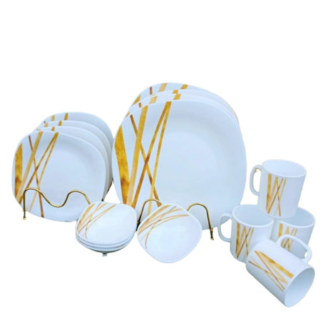 Signature 39 Piece Quadra Dinner Set | Elegant Golden Shades Porcelain | Complete Formal Dining Set- Furaha Finds Kenya