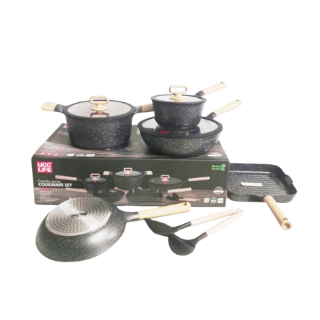 UCC Life 10 Piece Nonstick Cookware Set with Induction Base | Granite & Cream Color Options | Durable & Easy-to-Clean- Furaha Finds Kenya
