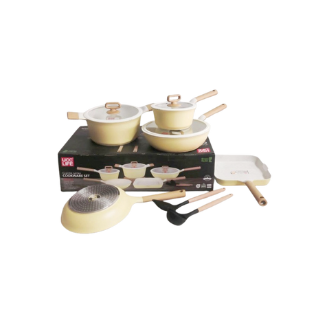 UCC Life 10 Piece Nonstick Cookware Set with Induction Base | Granite & Cream Color Options | Durable & Easy-to-Clean- Furaha Finds Kenya