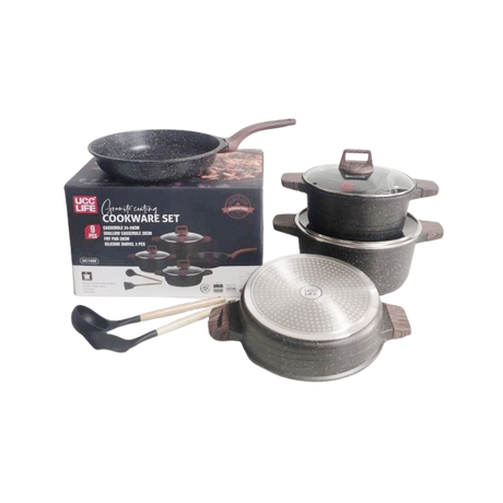 UCC Life 9 Piece PFOA Free NonStick Cookware Set | Induction Base | Casserole & Frying Pans with Heat-Resistant Handles- Furaha Finds Kenya