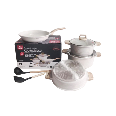 UCC Life 9 Piece PFOA Free NonStick Cookware Set | Induction Base | Casserole & Frying Pans with Heat-Resistant Handles- Furaha Finds Kenya