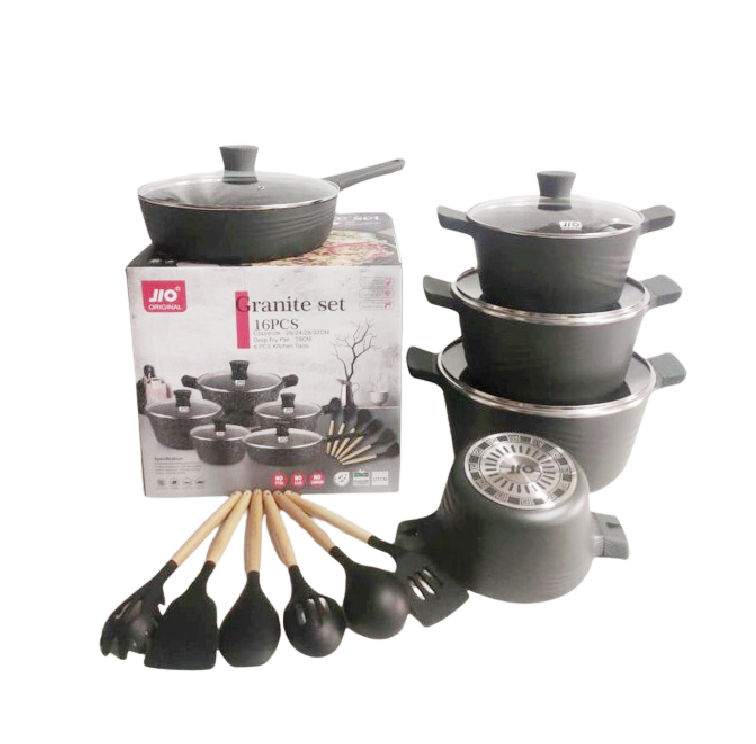 Nonstick Granite Cookware 16 Pcs Set | Multifunctional Kitchen Cookware | Cooking & Serving Essentials
