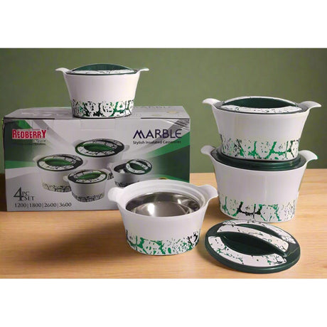 Redberry Plastic Designer Hotpot Set "Marble" | 4 piece Insulated Serving Set | 1200ml to 3600ml- Furaha Finds Kenya
