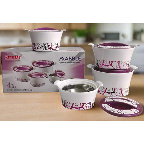 Redberry Plastic Designer Hotpot Set "Marble" | 4 piece Insulated Serving Set | 1200ml to 3600ml- Furaha Finds Kenya