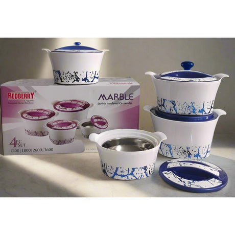 Redberry Plastic Designer Hotpot Set "Marble" | 4 piece Insulated Serving Set | 1200ml to 3600ml- Furaha Finds Kenya