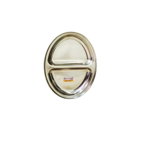 40 Piece Oval Stainless Steel Pav Bhaji Plates Set | 2 Compartment 25cm Partition Plates | Durable & Stackable- Furaha Finds Kenya