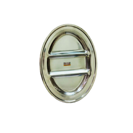 20 Piece 36cm Oval Stainless Steel Pav Bhaji Plates Set | 3 Compartment Partition Plates | Durable & Stackable- Furaha Finds Kenya