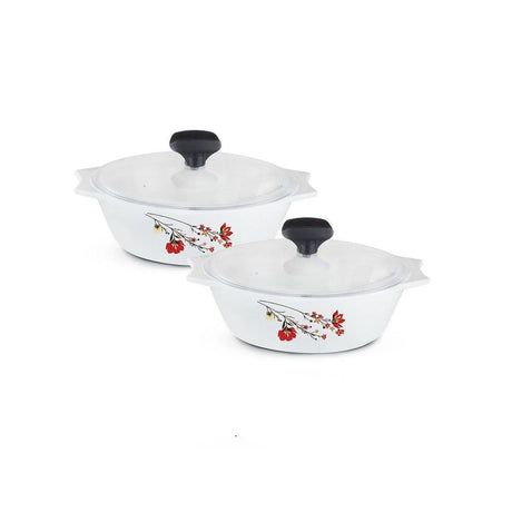 4 pcs White Glass Casserole set (2 x 1000 ml with Plastic Lid) Chrys Red- Furaha Finds Kenya