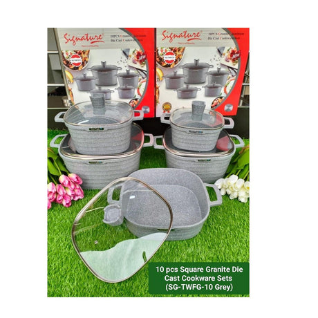 Signature 10 Piece Nonstick Square Granite Die Cast Cookware Set | Premium NonStick Pots and Pans | Scratch-Resistant, Durable, and Even Heat Distribution- Furaha Finds Kenya