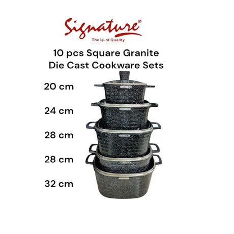 Signature 10 pcs Square Granite Die Cast Cookware Set | Premium Non-Stick, Scratch Resistant Cookware for Effortless Cooking- Furaha Finds Kenya