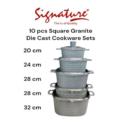 Signature 10 pcs Square Granite Die Cast Cookware Set | Premium Non-Stick, Scratch Resistant Cookware for Effortless Cooking- Furaha Finds Kenya