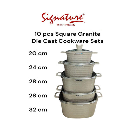 Signature 10 pcs Square Granite Die Cast Cookware Set | Premium Non-Stick, Scratch Resistant Cookware for Effortless Cooking- Furaha Finds Kenya