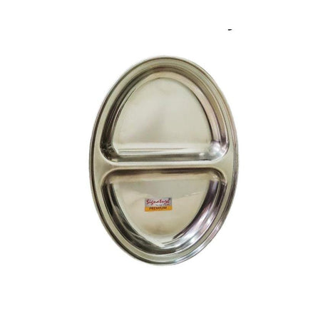 40 Piece Oval Stainless Steel Pav Bhaji Plates Set | 2 Compartment 25cm Partition Plates | Durable & Stackable- Furaha Finds Kenya