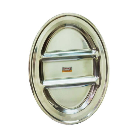 20 Piece 36cm Oval Stainless Steel Pav Bhaji Plates Set | 3 Compartment Partition Plates | Durable & Stackable- Furaha Finds Kenya