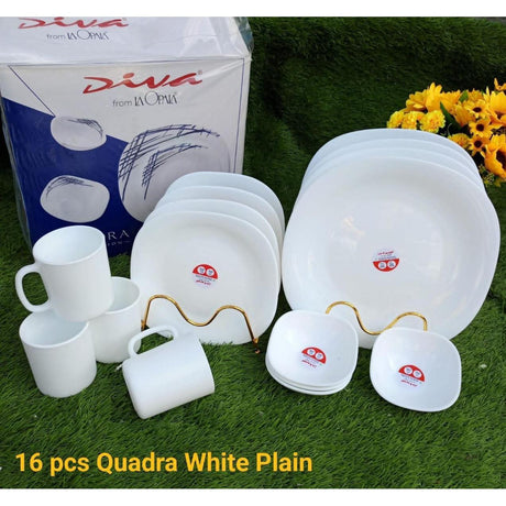 Signature 16 Piece Quadra Dinner Set | Classic White Square Dinnerware Set | Elegant Minimalist Design- Furaha Finds Kenya