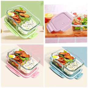 3-Grid Microwave-Safe Partitioned Glass Lunch Box – 1040ml Airtight Food Container Storage Containers Food Storage Containers