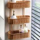 3-Layer Rattan Shower Caddy – Handwoven Water-Resistant Bathroom Organizer