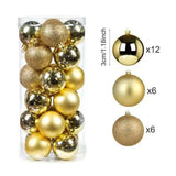 24pcs Christmas Décor Balls Set 3cm – Gold, Silver, and Red Ornaments