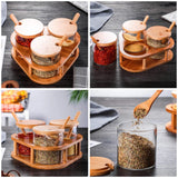 3-Piece Glass Spice Containers (15oz) with Bamboo Holder – Elegant Kitchen Storage Set