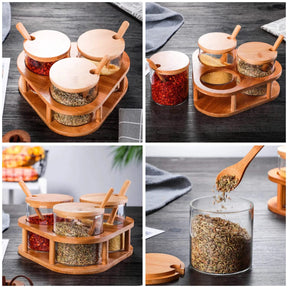 3-Piece Glass Spice Containers (15oz) with Bamboo Holder – Elegant Kitchen Storage Set spice organizers Spice Organizers