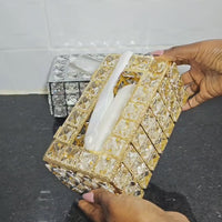 Crystal Tissue Box Holder For Home Gold Silver Crystal Cut