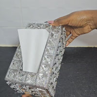 Crystal Tissue Box Holder For Home Gold Silver Crystal Cut