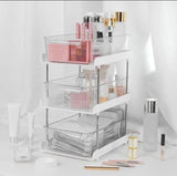 3-Layer Multifunctional Storage Rack – White Organizer with Clear Acrylic Trays and Metal Stand