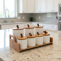 7-Piece Ceramic Canisters Set with Bamboo Stand – 500ml & 300ml Kitchen Storage Jars food storage containers Food Storage Containers