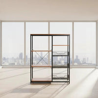 Multipurpose Kitchen and Office Cabinet – 90×30×122cm Wood and Metal Storage Rack Unit furniture Wall Kitchen Cabinets