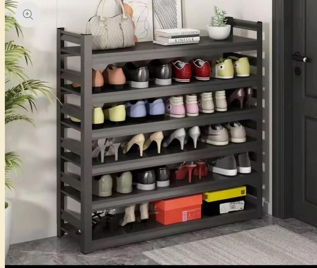 Space Saving 5 Layer Full Metallic Shoe Rack Black