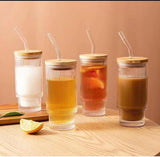 High Borosilicate Glass Tumbler 350ml with Bamboo Lid, Straw & Cleaner- Furaha Finds Kenya