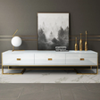 Modern Black Glass TV Stand with Gold Frame and 3Storage Drawers