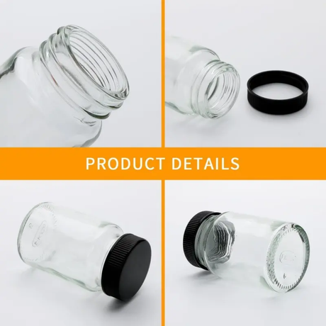 Set of 5 Wellness Gingershots Glass Bottles 60ml, Reusable & Compact with Black Lid.