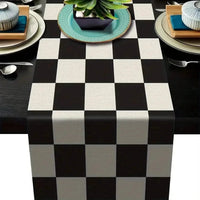 Geometric Stripe Linen Table Runner - Modern Black and White Plaid Table runner Table Runners
