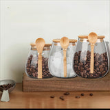 Glass Storage Canisters with Bamboo Spoon & Airtight Lid