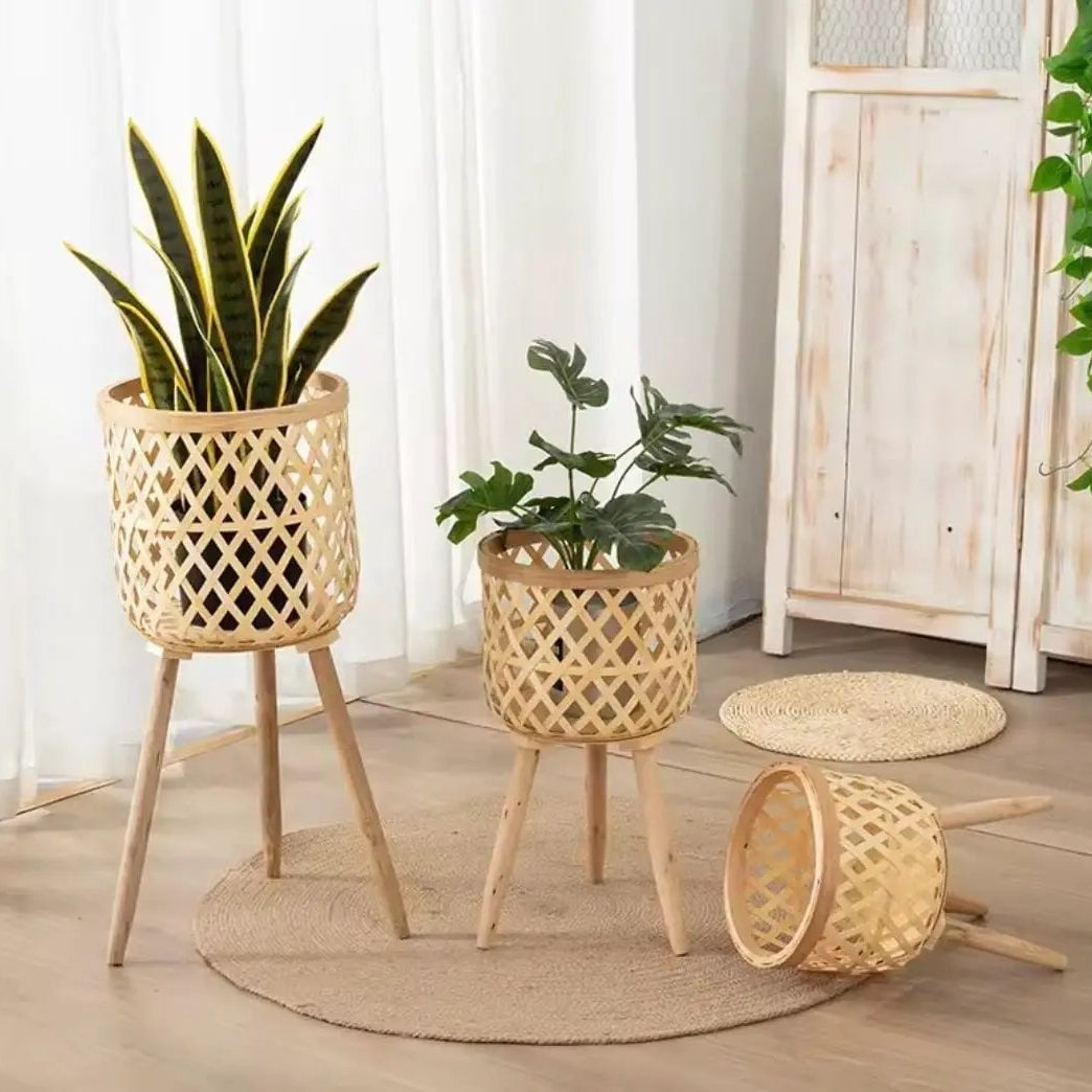 Boho Rattan Plant Stand Set Plant stand Plant Stands