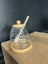 500ml Glass Honey Storage Jar with Wooden Lid and Stirring Stick