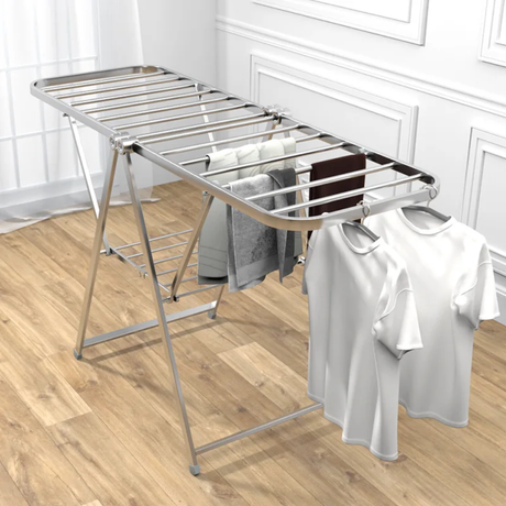 Cloth Drying Rack Foldable Anti-Rust Steel with Strong Capped Stands