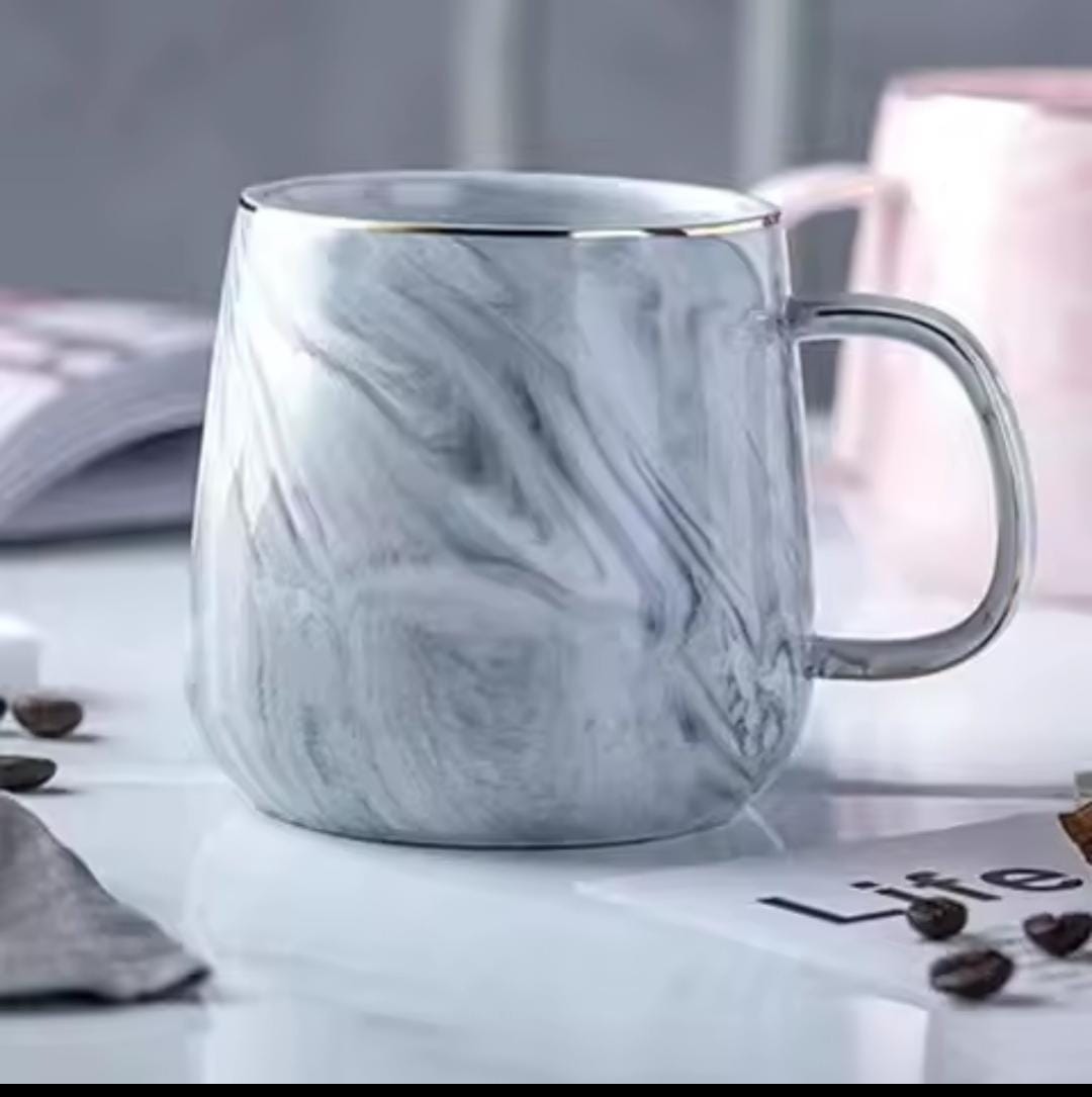 Marble Effect Ceramic Pearl Cups with Golden Rim – 400ml, Grey and Pink- Furaha Finds Kenya