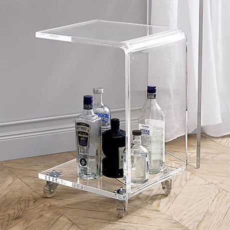 Luxury C Shaped Clear Acrylic Side Table with Wheels 33x38x58cm for Bedside or Living Room Use