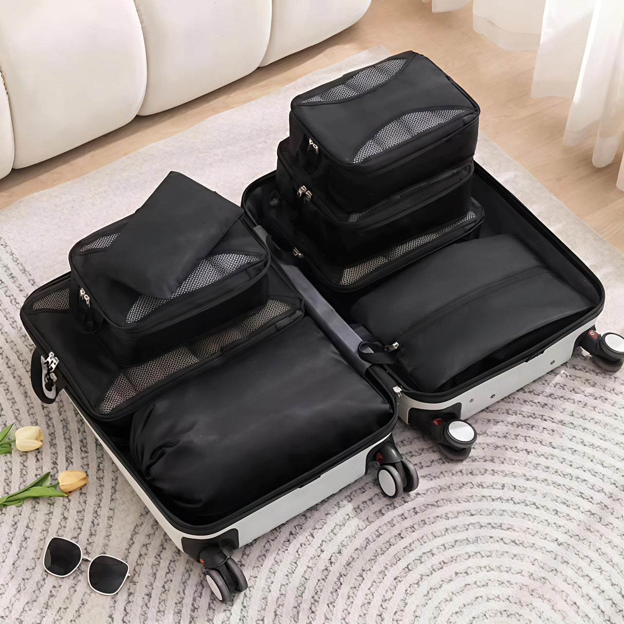 8pcs Travel Suitcase Compression Cubes – Waterproof Packing Organizers