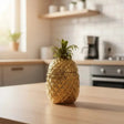 Gold Pineapple Canister with Green Leaf Lid Decor